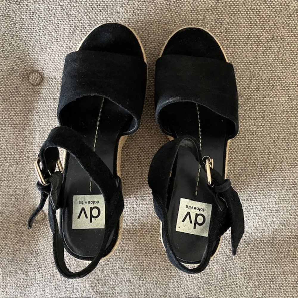 Dolce Vita Black Suede-Like Espadrille Sandal - Size 7